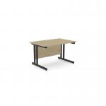 This picture shows a sleek and modern office space with two rectangular desks made of urban oak and black metal legs. The desks measure 1200mm x 800mm and have a straight design. The overall look is clean, minimalist, and professional.