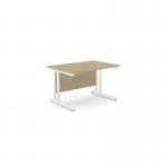 This photo showcases a sleek and modern office setup featuring two rectangular desks with metal legs. The desks are 1200mm x 800mm in size and have an urban oak and white color scheme. The workspace appears clean, organized, and professional.