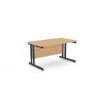 This photo features an office setting with modern, rectangular desks. The desks have Ashford twin bar metal legs and measure 1400mm x 800mm. They have a straight design and are finished in a natural beech color with black accents.