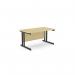 The office has modern style rectangle desks with ashford twin bar metal legs. The desks measure 1400mm x 800mm and are straight with a maple and black color scheme.