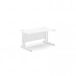 This image features rectangular desks with twin bar metal legs. The desks are 1400mm x 800mm in size and have a white finish.