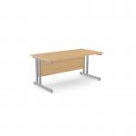 The photograph shows a modern edit office equipped with elegant rectangle desks. The desks feature sleek ashford twin bar metal legs and measure 1600mm x 800mm in size. The straight desk has a refreshing beech finish and is complemented by SLV accents.