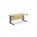 The image features a sleek and modern office space with two rectangular ashford desks. The desks have metal legs and a maple finish, giving them a clean and professional look. The desks are positioned in a straight line and measure 1600mm x 800mm. The overall aesthetic is minimalist and professional.