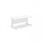 The office features sleek, modern twin bar metal leg desks in a crisp white finish, measuring 1600mm x 800mm. The desks are arranged in a rectangle shape, providing ample workspace for any task. Perfect for any professional setting.
