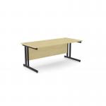 This image features a spacious office with two rectangle desks placed side by side. The desks have sleek black metal legs and a maple top. The overall look is clean and professional, perfect for a modern workplace.
