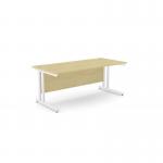 The photograph shows a modern office space with two rectangle desks featuring sleek ashford twin bar metal legs. The desks are 1800mm x 800mm in size and have a straight design. The maple and white color scheme adds a touch of elegance to the space.