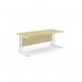 The photograph shows a modern office space with two rectangle desks featuring sleek ashford twin bar metal legs. The desks are 1800mm x 800mm in size and have a straight design. The maple and white color scheme adds a touch of elegance to the space.