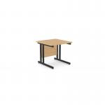 This photo features a modern office space with sleek ashford twin bar metal leg desks. The desks are 800mm x 800mm and have a straight design with a beech and black color combination.