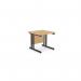 This photo features a modern office space with sleek ashford twin bar metal leg desks. The desks are 800mm x 800mm and have a straight design with a beech and black color combination.