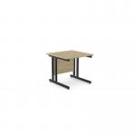 The photo shows a spacious, modern office with rectangular desks made of ashford wood and supported by sleek twin bar metal legs. The desk measures 800mm by 800mm and features an elegant urban oakBLK finish.