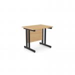 The photo shows two rectangular desks in an office setting. The desks are made of beech wood and have black metal legs. Each desk measures 800mm x 600mm and is set up in a straight formation. The clean, modern design adds a professional touch to the room.