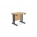 The photo shows two rectangular desks in an office setting. The desks are made of beech wood and have black metal legs. Each desk measures 800mm x 600mm and is set up in a straight formation. The clean, modern design adds a professional touch to the room.