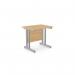 The photograph shows a clean, modern office space with rectangular beech desks featuring silver metal legs. The desks are 800mm x 600mm in size and have a sleek, straight design. This setup provides a professional and organized workspace for employees.