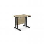 This image showcases a modern office setup with sleek, rectangular desks featuring sturdy Ashford Twin Bar Metal Legs. The desk measures 800mm x 600mm and is finished in elegant Urban Oak with a contrasting black top. Perfect for a contemporary workspace.