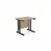 This image showcases a modern office setup with sleek, rectangular desks featuring sturdy Ashford Twin Bar Metal Legs. The desk measures 800mm x 600mm and is finished in elegant Urban Oak with a contrasting black top. Perfect for a contemporary workspace.