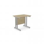 This photo showcases two sleek and modern urban oak rectangle desks in an office setting. The desks feature metal legs and measure 800mm x 600mm. Clean and organized, this space is perfect for any professional environment.
