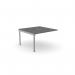 The picture shows a modern and functional office desk with add-on units. It features a sleek graphite surface and a 1-person bench design. The dimensions are 1200 x 600 and there is a silver accent.
