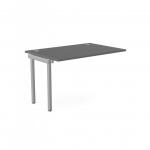 The picture shows an office bench desk with add on units. The top is a graphite color with a silver frame. The dimensions are 1200 x 800.