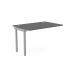 The picture shows an office bench desk with add on units. The top is a graphite color with a silver frame. The dimensions are 1200 x 800.