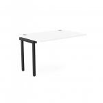 The image shows an office bench desk with add-on units in a white and black color scheme. The desk has a portal top measuring 1200 x 800 and is designed for one person. It features a C-sense design and adds functionality to the workspace.