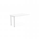 This photograph shows a sleek and modern edit office bench desk with add-on units. The C-sense 1 person bench add-on features a portal top measuring 1200 x 800, in a clean white finish. This stylish and functional desk is a great addition to any office space.