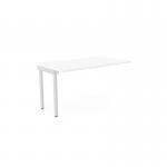 This picture features a sleek white bench desk with add-on units and a portal top, measuring 1400 x 800. It is part of the C-sense line and is designed for 1 person.
