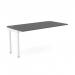 The image shows a sleek and modern office bench desk with add on units for extra workspace. The top is 1600 x 800 and comes in a sophisticated graphite and white color. This C-sense desk is perfect for one person, with built-in portals for easy organization.