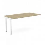 The picture shows a sleek and modern office bench desk with add-on units. The desk features a white C-sense portal top and urban oak finish, perfect for a one-person workspace. The dimensions are 1600 x 800, making it a compact and stylish addition to any office.