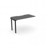 A sleek and modern work space solution, this photo showcases an Edit Office Bench Desk with the C-sense 1 Person Bench Add-On Units attached. The desk features a scallop top and graphite black finish, adding a touch of sophistication to any office setting.