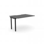 The picture shows a sleek and modern office bench desk with add-on units. The top has a scallop design and measures 1000 x 800, with a graphite and black color scheme. This 1 person bench add-on is part of the C-sense collection.