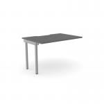 The image is of a sleek and modern office bench desk with add on units. It has a scallop top and a graphite color with SLV accents. This unit is designed for 1 person and measures 1000 x 800. It is part of the C-sense collection.