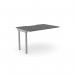 The image is of a sleek and modern office bench desk with add on units. It has a scallop top and a graphite color with SLV accents. This unit is designed for 1 person and measures 1000 x 800. It is part of the C-sense collection.