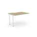 The image shows an edit office bench desk with add on units in urban oak and white. The C-sense 1 person bench add-on features a scallop top and measures 1000 x 800. It has a modern, sleek design that would fit in any office space.