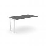 The office bench desk add on units by C-sense feature a sleek graphite colored scallop top measuring 1400 x 800. Designed for one person, this add-on unit is perfect for creating a collaborative work area. The modern design and white accents add a touch of sophistication to any office space.