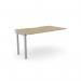 This picture features an Edit Office bench desk with add-on units and a scallop top. The desk is designed for one person and measures 1400 x 800. It has an urban oak finish with a silver SLV accent.