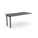 The image depicts a sleek and modern office bench desk with attached add-on units. The scalloped top adds a touch of sophistication, while the graphite and black color scheme gives off a professional vibe. Perfect for a single person workspace, with dimensions of 1600 x 800.