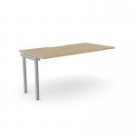 The picture shows a modern office bench desk with add-on units in C-sense design. It features a scallop top and measures 1600 x 800, perfect for 1 person. The color is urban oak with silver accents, creating a sleek and professional look.
