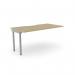 The picture shows a modern office bench desk with add-on units in C-sense design. It features a scallop top and measures 1600 x 800, perfect for 1 person. The color is urban oak with silver accents, creating a sleek and professional look.