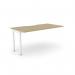 This image features a modern office desk with a sleek C-shaped design. The scallop top adds a touch of elegance while the urban oak and white color scheme adds a contemporary feel. This 1-person add-on unit seamlessly integrates with the existing desk to provide extra space for work or storage.