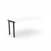 The photo is of a sleek, modern office bench desk add-on unit called C-sense designed for one person. The scallop-shaped top adds a stylish touch while the white and black color scheme adds a professional look. The unit measures 1600 x 800 and has a clean, streamlined appearance. Perfect for creating a functional, minimalist workspace.