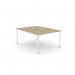 This photograph features a modern office bench desking set-up from C-sense. It includes an open leg design with a portal top in Urban Oak and white accents. The dimensions are 1000 x 800, making it suitable for one person to work comfortably. The sleek design and natural wood finish give off an urban and contemporary vibe.