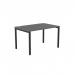 The photo features a modern office bench with an open leg design and a graphite black finish. The C-sense 1 person bench has a spacious 1200 x 800 top, perfect for any workspace. The sleek and minimalist design adds a touch of sophistication to any office environment.