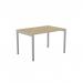 In this photo, the Edit Office Bench Desking C-sense is featured in a sleek Urban Oak finish. The open leg design and portal top provide a modern and spacious feel, perfect for one person to work comfortably. The size is 1200 x 800, making it a functional addition to any office space. The desk is accented with a stylish silver trim, adding a touch of sophistication.