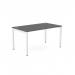This image shows a sleek and modern office bench desk with an open leg design. The desk has a graphite-colored top and a white portal, measuring 1600 x 800, making it perfect for 1 person. The clean lines and minimalist aesthetic make it a great addition to any office space.