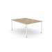 This office bench desking features a modern open leg design with a scalloped top in Urban Oak. It comfortably accommodates one person and measures 1200 x 800. The white surface adds a sleek finishing touch to any workspace.