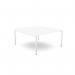 The image shows a sleek, modern office bench with a scallop-shaped top, open legs, and a white finish. The desk is spacious, measuring 1400 x 800, and is designed for one person to work comfortably. The clean lines and minimalist design make it a great addition to any office space.