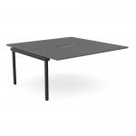The photograph displays an Edit Office Bench Desk Add On Units C-sense that can accommodate 2 people. Featuring a Scallop Top design, the desk measures 1600 x 800 and is finished in a sleek Graphite and Black color scheme.