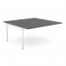 The image shows a sleek and modern office bench desk with add-on units. The scalloped top adds a touch of design while the graphite and white color scheme adds a professional touch. Accommodating two people, this desk is perfect for a shared workspace.