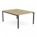 The photo showcases a sleek and modern office bench desking set-up with a C-sense design. The open legs and scalloped top add a stylish touch to the 2-person bench, measuring 1200 x 800. The urban oak finish is offset by the black accents, creating a sophisticated look.