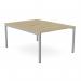 This photograph shows a sleek, modern office bench featuring a C-sense design. It can comfortably accommodate two people and has an open leg and scalloped top. The desk measures 1200 x 800 and has an urban oak finish with silver accents.